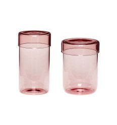 Opbevaringsglas m/låg, glas, lyserød, s/2